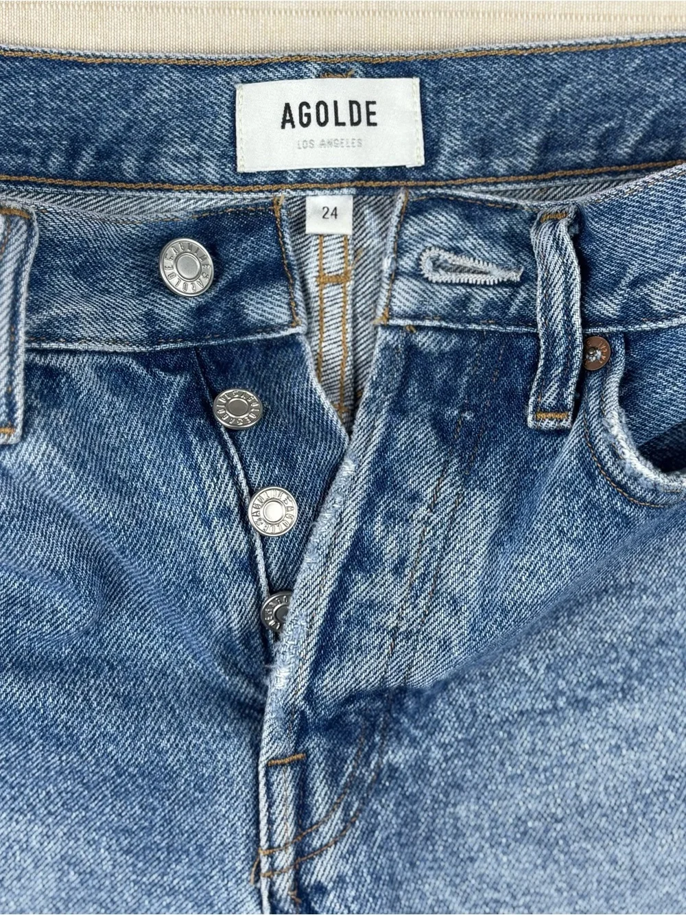 AGOLDE Parker Long Distressed Denim Shorts 24 High Rise 100% Cotton